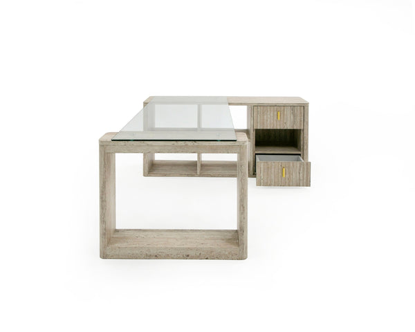 Nova Domus Roma Modern Glass & Faux Travertine Reversible Desk Model VGAN-ROMA-DESK
