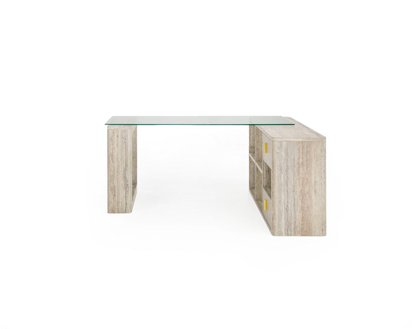 Nova Domus Roma Modern Glass & Faux Travertine Reversible Desk Model VGAN-ROMA-DESK