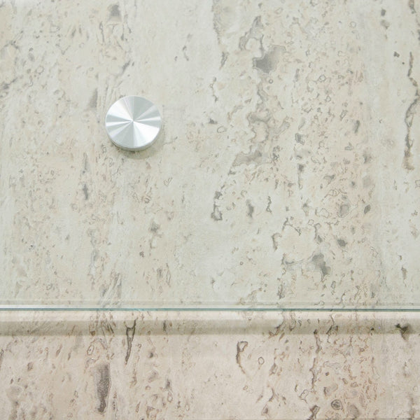 Roma Modern Glass + Faux Travertine Reversible Desk
