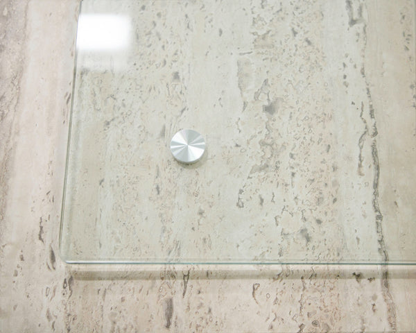 Nova Domus Roma Modern Glass & Faux Travertine Reversible Desk Model VGAN-ROMA-DESK