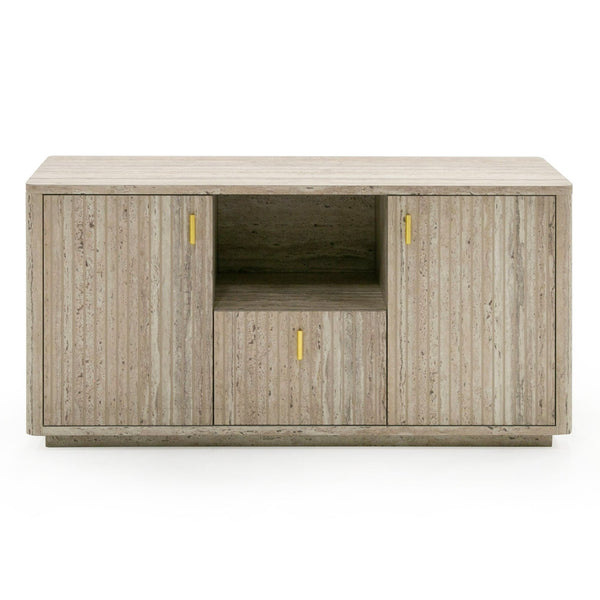 Roma Modern Faux Travertine + Gold File Cabinet