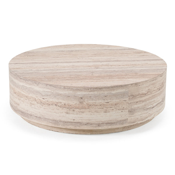Nova Domus Roma Modern Faux Travertine Round Coffee Table Model VGAN-ROMA-RND-CT