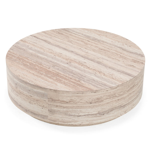 Nova Domus Roma Modern Faux Travertine Round Coffee Table Model VGAN-ROMA-RND-CT