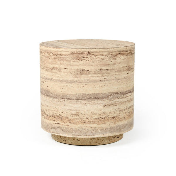 Nova Domus Roma Modern Faux Travertine Round End Table Model VGAN-ROMA-RND-ET