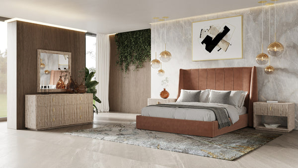 Modrest Roma Modern Burnt Orange Microfiber Upholstered Bed Model VGVCBD2305-BORG