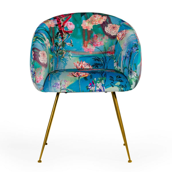 Roxann Contemporary Floral Velvet Gold Dining Chair