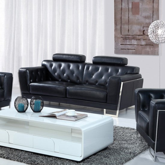 Divani Casa Huron Modern Black Leather Sofa Model VGBNS-2230-SOFA-BLK