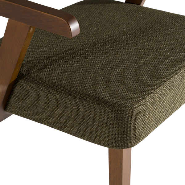 Sacks Mid-Century Modern Green Fabric + Walnut Dining Chair
