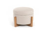 Sada Mid-Century Modern Beige Linen + Chestnut Round Ottoman
