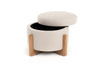 Modrest Sada Mid Century Modern Beige Linen & Chestnut Round Ottoman Model VGRH-RHS-OZHT03