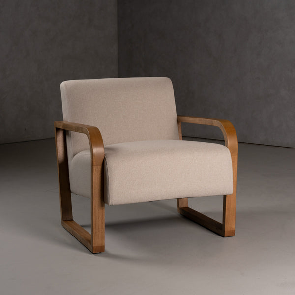 Modrest Sada Mid Century Modern Beige Linen & Chestnut Accent Chair Model VGRH-RHS-AZHT04
