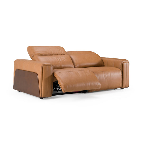 Sandstone Modern Brown Leather Sofa w/ 2 Electric Recliners