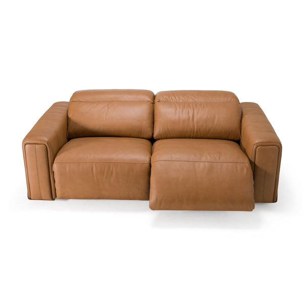 Sandstone Modern Brown Leather Sofa w/ 2 Electric Recliners