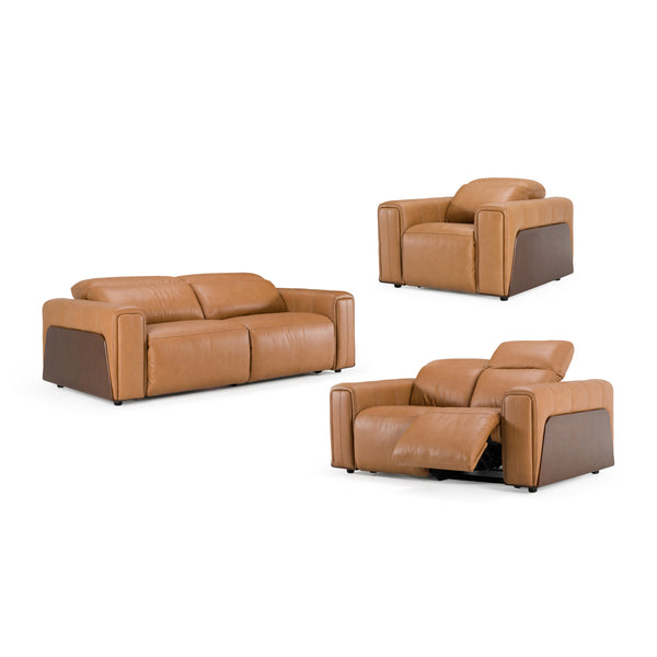 Divani Casa Sandstone Modern Brown Leather Sofa Set With Electric Recliners Model VGKV-KM.6120-SET-BRN