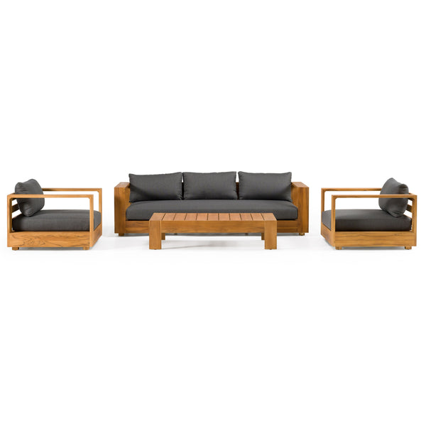 Renava Santorini Outdoor Grey Olefin Fabric & Natural Teak Sofa Set Model VGEF-CROVIE-SET