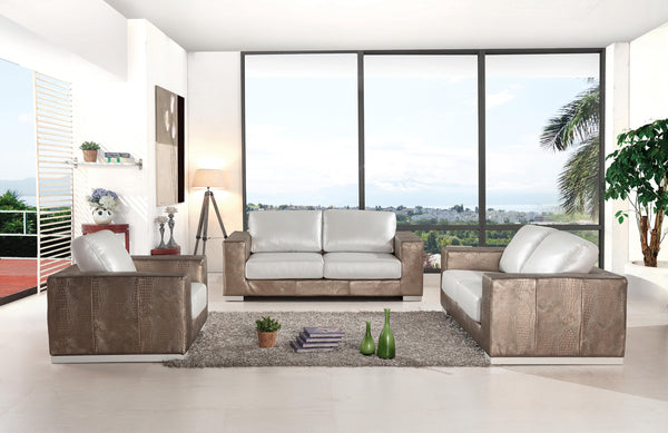Cordova Modern Bronze & White Leather Sofa Set
