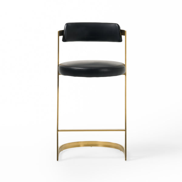 Modrest Shandra Black Pleather & Gold Counter Stool Model VGRHRHS-CS-220-PU-BLK-BS