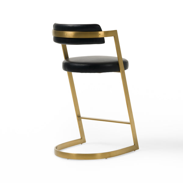 Modrest Shandra Black Pleather & Gold Counter Stool Model VGRHRHS-CS-220-PU-BLK-BS