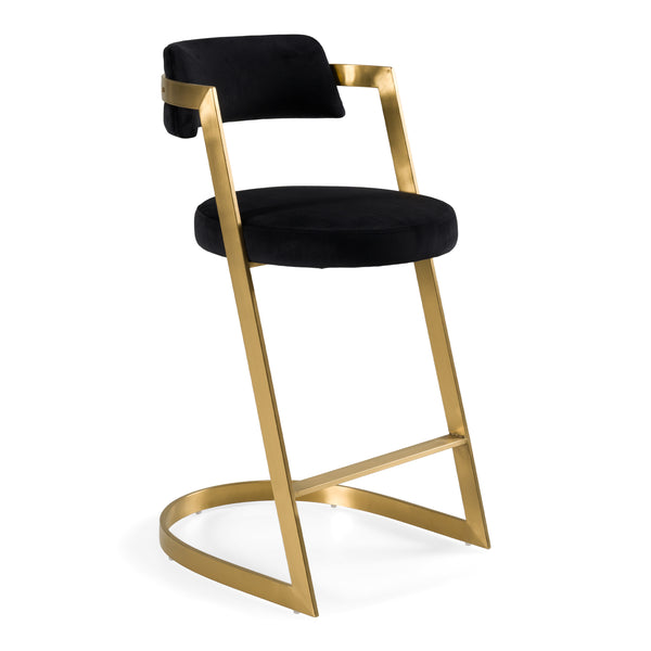 Shandra Black Velvet + Gold Counter Stool