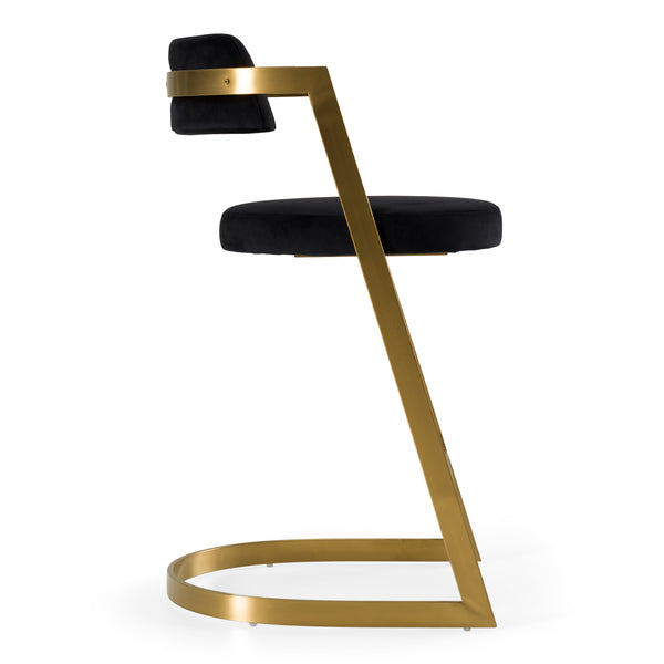 Shandra Black Velvet + Gold Counter Stool