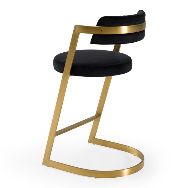 Shandra Black Velvet + Gold Counter Stool