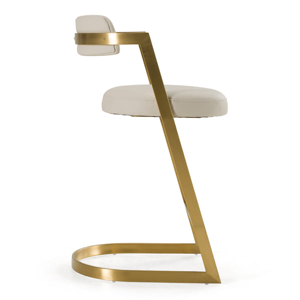 Shandra Beige Leatherette + Gold Counter Stool