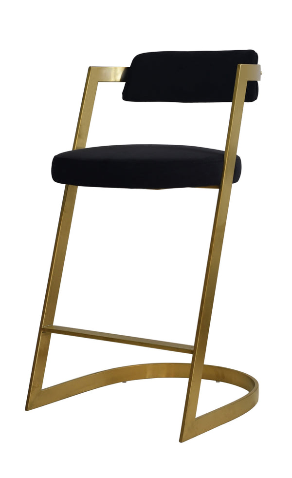 Modrest Shandra Black Velvet & Gold Counter Stool Model VGRHRHS-CS-220-FB-BLK-BS
