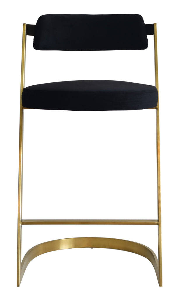 Modrest Shandra Black Velvet & Gold Counter Stool Model VGRHRHS-CS-220-FB-BLK-BS