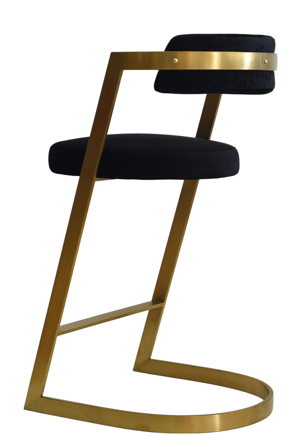 Modrest Shandra Black Velvet & Gold Counter Stool Model VGRHRHS-CS-220-FB-BLK-BS