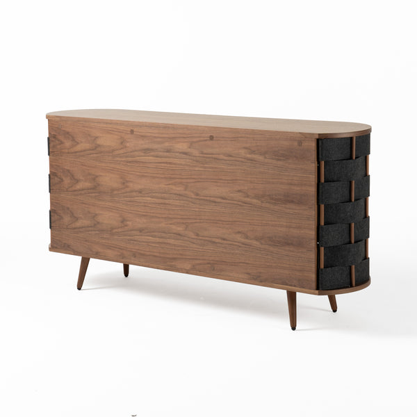 Sheridan Mid-Century Modern Grey Fabric + Walnut Buffet