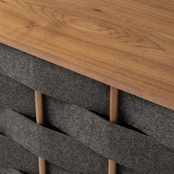 Sheridan Mid-Century Modern Grey Fabric + Walnut Buffet