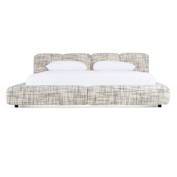 Eastern King Modrest Shiloh Modern Off White & Black Fabric Bed Model VGEV-B070-WHTBLK-EK