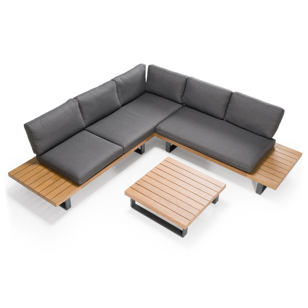 Renava Skaros Outdoor Grey Olefin Fabric & Eucalyptus Sectional Sofa & Coffee Table Set Model VGEF-BOSTON-SEC