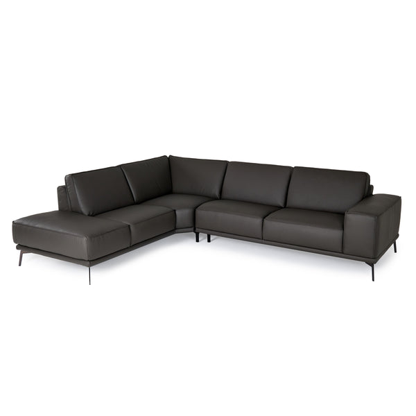 Soho Italian Left Facing Grey Nirvana Fume Leather Sectional Sofa