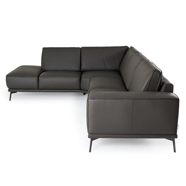 Lamod Italia Soho Italian Left Facing Grey Nirvana Fume Leather Sectional Sofa Model VGDTSOHO-LAF-GRY-SECT-SOFA