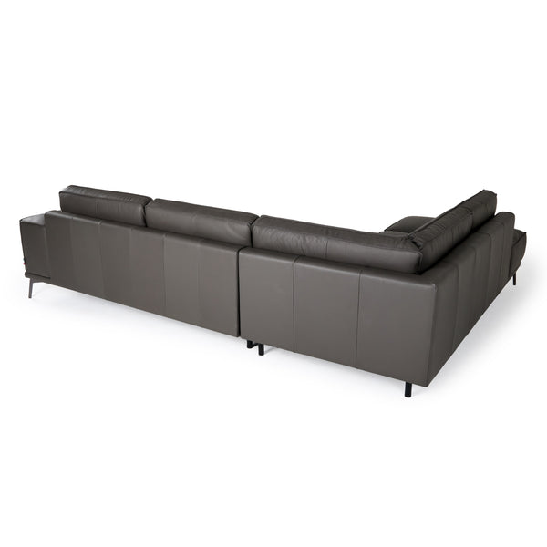 Soho Italian Left Facing Grey Nirvana Fume Leather Sectional Sofa