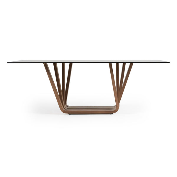 Solvang Contemporary Grey Glass + Walnut Rectangular Dining Table