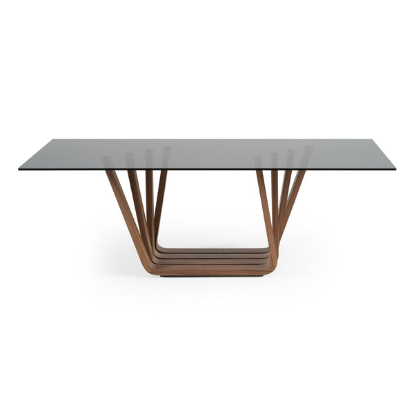 Solvang Contemporary Grey Glass + Walnut Rectangular Dining Table