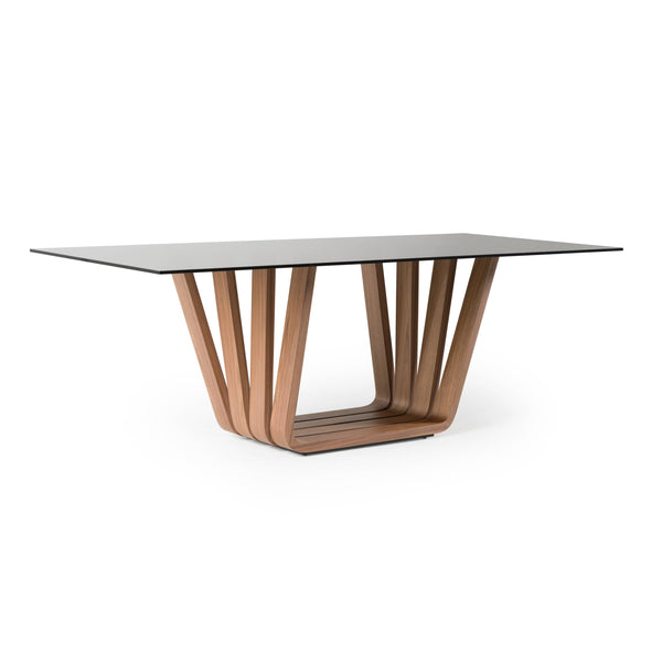 Solvang Contemporary Grey Glass + Walnut Rectangular Dining Table