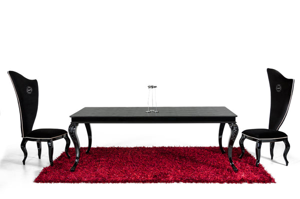 A&X Sovereign Transitional Black Crocodile Dining Table With Black Gloss Legs Model VGUNRC830-220-BLK