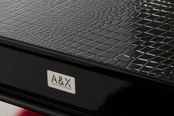 A&X Sovereign Transitional Black Crocodile Dining Table With Black Gloss Legs Model VGUNRC830-220-BLK