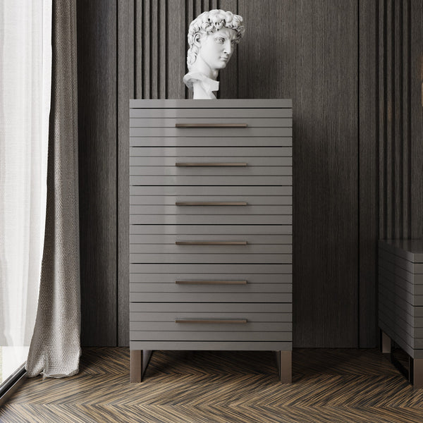 Modrest Splendor Grey High Gloss Slatted Chest Model VGVCJ20256-6H-GRY-CHEST