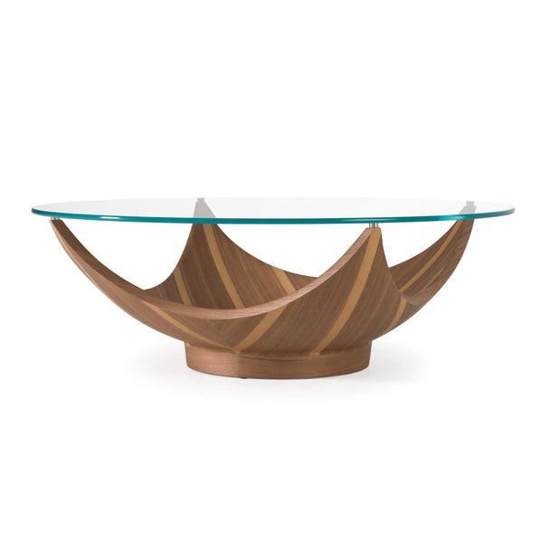 Modrest Sunrise Contemporary Glass & Walnut Round Coffee Table Model VGRY-RY-SE07-W