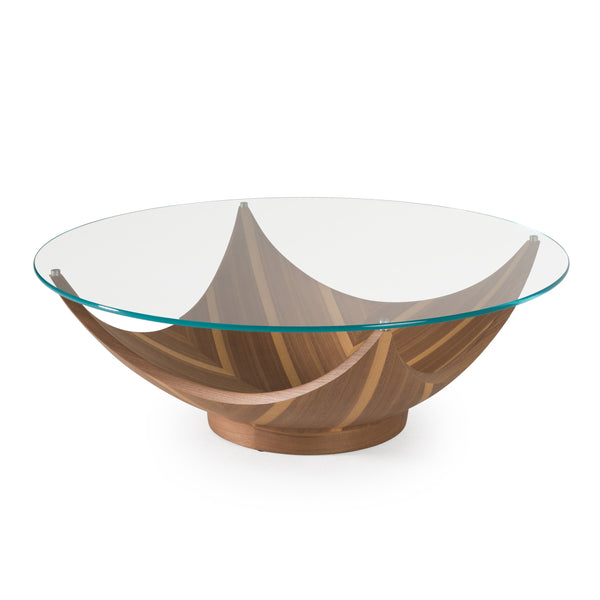 Modrest Sunrise Contemporary Glass & Walnut Round Coffee Table Model VGRY-RY-SE07-W