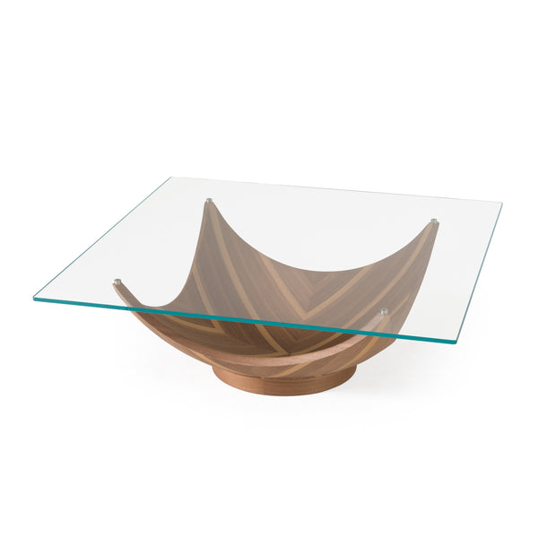 Modrest Sunrise Contemporary Glass & Walnut Square Coffee Table Model VGRY-RY-SE07-WS