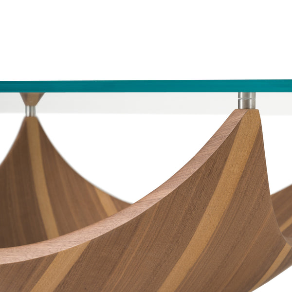 Modrest Sunrise Contemporary Glass & Walnut Square Coffee Table Model VGRY-RY-SE07-WS