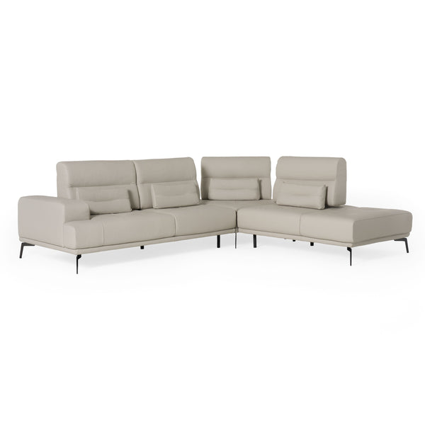 Sunset Contemporary Italian Grey Leather Right Facing Sectional Sofa