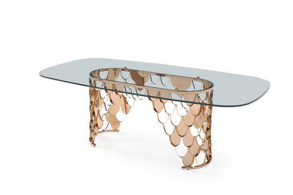 Modrest Javier Modern Glass & Rosegold Dining Table Model VGVCT088L