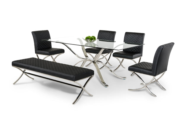 Adderley Modern Stainless Steel w/ Glass Top Dining Table