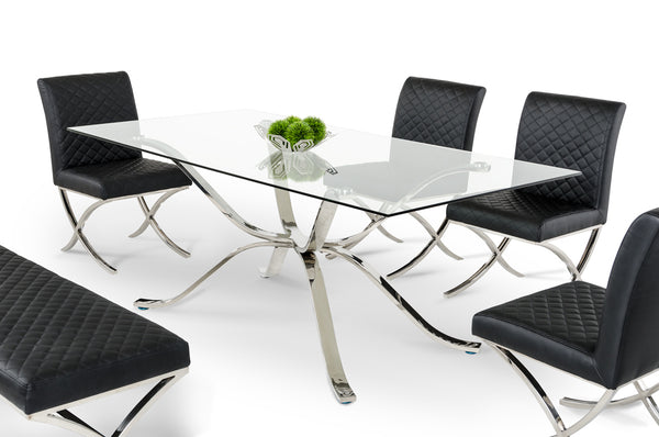 Adderley Modern Stainless Steel w/ Glass Top Dining Table